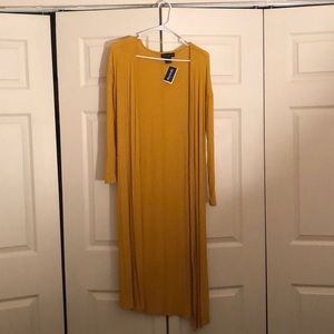 Long sleeve open hanging yellow ribbed cardigan